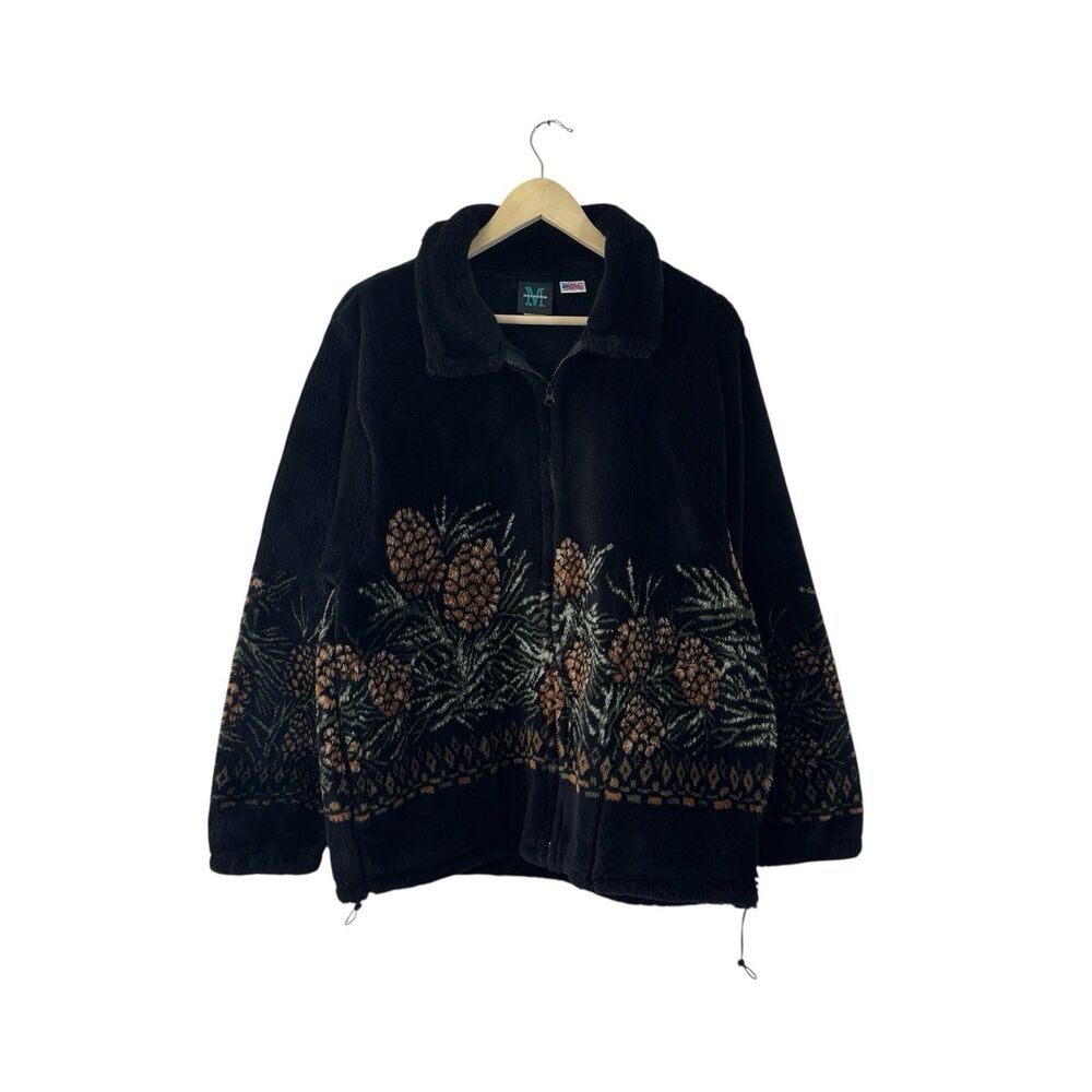 Mazmania Medium Pinecone Fleece Jacket Full Zip EUC So Soft USA Made Womens